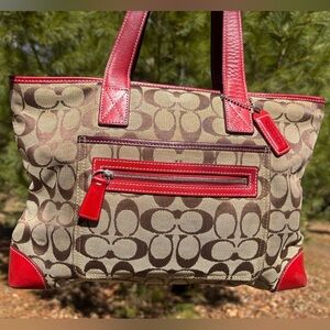 Coach Signature Canvas & Leather Trim Tote Bag Vintage